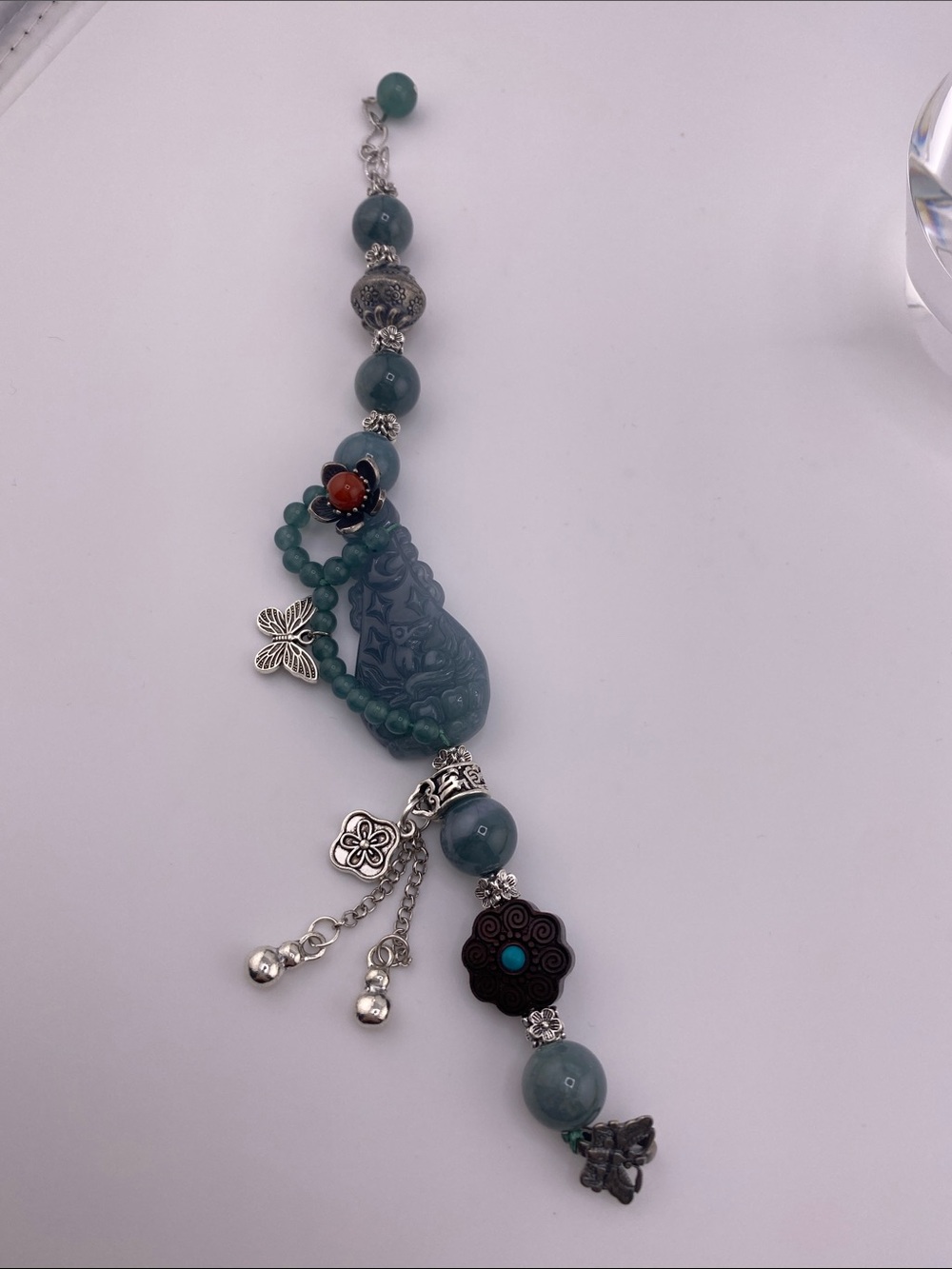 Authentic Blue Water Jadeite Tibetan Silver Charm Bracelet
